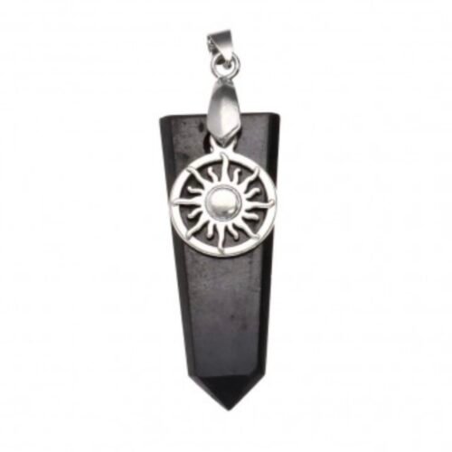 Colgante de Shungita con Sol en Baño de Plata